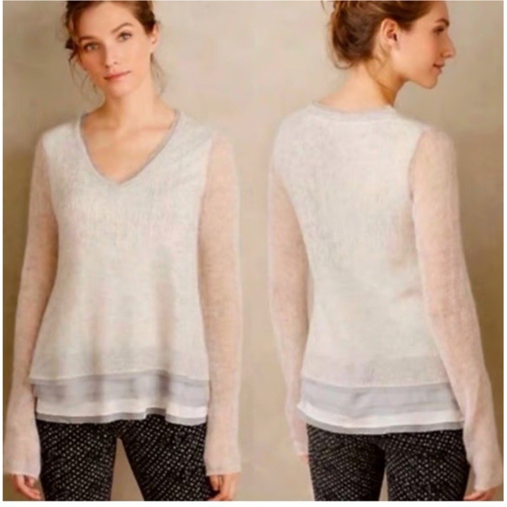 Anthropologie Knitted & Knotted Alessia Alpaca Blend VNeck Layered Sweater Small